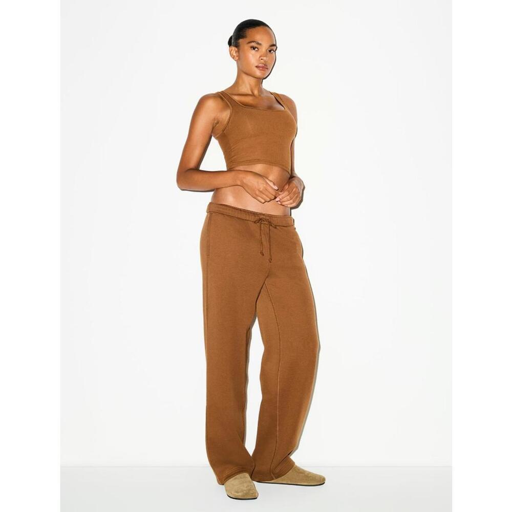 NWT Skims Cotton Fleece Classic Straight Leg Pant Bison Brown Size S